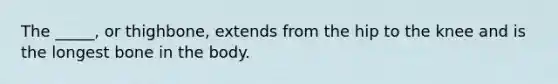 The _____, or thighbone, extends from the hip to the knee and is the longest bone in the body.