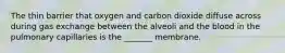 The thin barrier that oxygen and carbon dioxide diffuse across during gas exchange between the alveoli and the blood in the pulmonary capillaries is the _______ membrane.