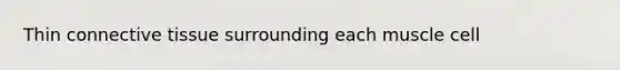 Thin <a href='https://www.questionai.com/knowledge/kYDr0DHyc8-connective-tissue' class='anchor-knowledge'>connective tissue</a> surrounding each muscle cell