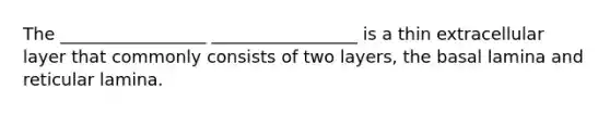 The _________________ _________________ is a thin extracellular layer that commonly consists of two layers, the basal lamina and reticular lamina.