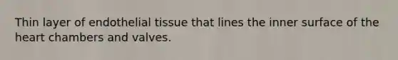 Thin layer of endothelial tissue that lines the inner surface of the heart chambers and valves.
