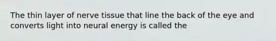 The thin layer of nerve tissue that line the back of the eye and converts light into neural energy is called the