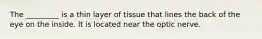 The _________ is a thin layer of tissue that lines the back of the eye on the inside. It is located near the optic nerve.