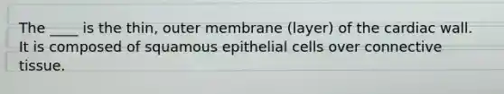 The ____ is the thin, outer membrane (layer) of the cardiac wall. It is composed of squamous epithelial cells over connective tissue.