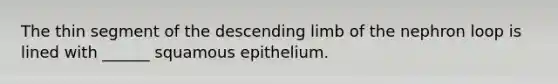 The thin segment of the descending limb of the nephron loop is lined with ______ squamous epithelium.