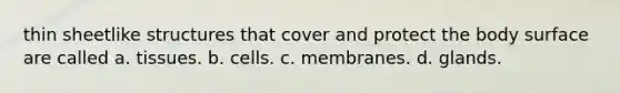 thin sheetlike structures that cover and protect the body surface are called a. tissues. b. cells. c. membranes. d. glands.