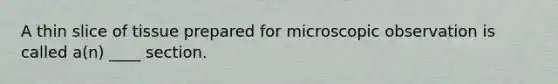 A thin slice of tissue prepared for microscopic observation is called a(n) ____ section.
