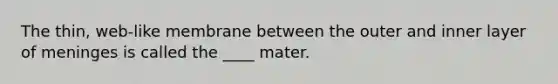 The thin, web-like membrane between the outer and inner layer of meninges is called the ____ mater.