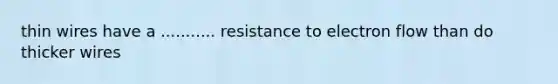 thin wires have a ........... resistance to electron flow than do thicker wires