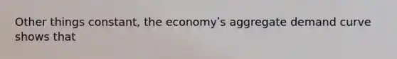 Other things constant, the economyʹs aggregate demand curve shows that