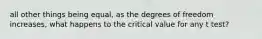 all other things being equal, as the degrees of freedom increases, what happens to the critical value for any t test?