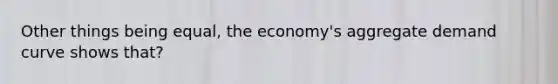 Other things being equal, the economy's aggregate demand curve shows that?