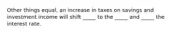 Other things equal, an increase in taxes on savings and investment income will shift _____ to the _____ and _____ the interest rate.