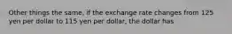 Other things the same, if the exchange rate changes from 125 yen per dollar to 115 yen per dollar, the dollar has