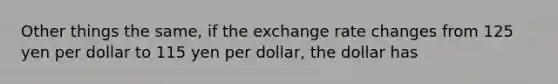 Other things the same, if the exchange rate changes from 125 yen per dollar to 115 yen per dollar, the dollar has