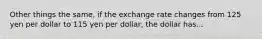 Other things the same, if the exchange rate changes from 125 yen per dollar to 115 yen per dollar, the dollar has...