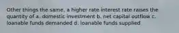 Other things the same, a higher rate interest rate raises the quantity of a. domestic investment b. net capital outflow c. loanable funds demanded d. loanable funds supplied