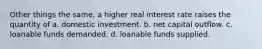 Other things the same, a higher real interest rate raises the quantity of a. domestic investment. b. net capital outflow. c. loanable funds demanded. d. loanable funds supplied.