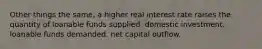 Other things the same, a higher real interest rate raises the quantity of loanable funds supplied. domestic investment. loanable funds demanded. net capital outflow.