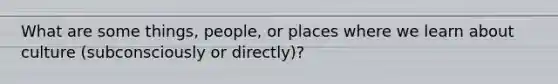 What are some things, people, or places where we learn about culture (subconsciously or directly)?