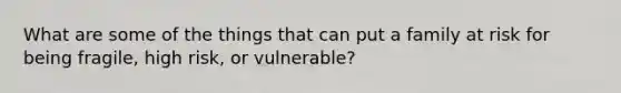 What are some of the things that can put a family at risk for being fragile, high risk, or vulnerable?