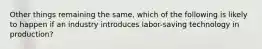 Other things remaining the same, which of the following is likely to happen if an industry introduces labor-saving technology in production?