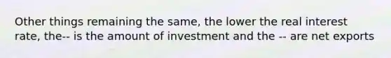 Other things remaining the same, the lower the real interest rate, the-- is the amount of investment and the -- are net exports