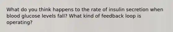 What do you think happens to the rate of insulin secretion when blood glucose levels fall? What kind of feedback loop is operating?