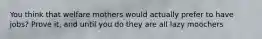 You think that welfare mothers would actually prefer to have jobs? Prove it, and until you do they are all lazy moochers