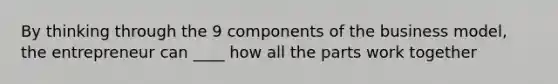 By thinking through the 9 components of the business model, the entrepreneur can ____ how all the parts work together