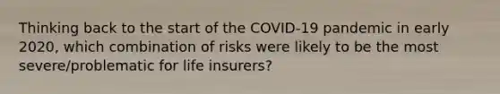 Thinking back to the start of the COVID-19 pandemic in early 2020, which combination of risks were likely to be the most severe/problematic for life insurers?