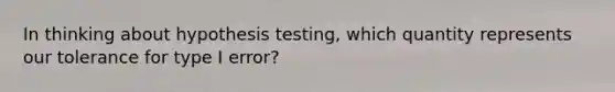 In thinking about hypothesis testing, which quantity represents our tolerance for type I error?