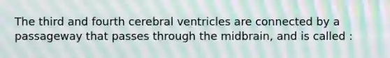 The third and fourth cerebral ventricles are connected by a passageway that passes through the midbrain, and is called :