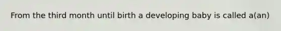 From the third month until birth a developing baby is called a(an)