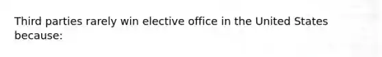 Third parties rarely win elective office in the United States because: