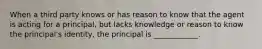 When a third party knows or has reason to know that the agent is acting for a principal, but lacks knowledge or reason to know the principal's identity, the principal is ____________.