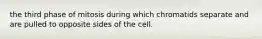 the third phase of mitosis during which chromatids separate and are pulled to opposite sides of the cell.