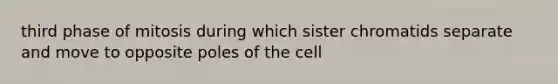 third phase of mitosis during which sister chromatids separate and move to opposite poles of the cell