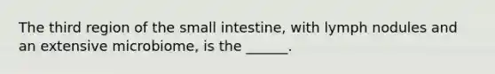 The third region of the small intestine, with lymph nodules and an extensive microbiome, is the ______.