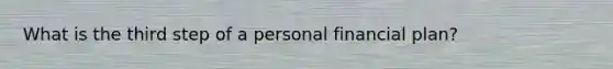 What is the third step of a personal financial plan?