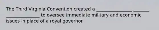 The Third Virginia Convention created a ________________ _______ _______________ to oversee immediate military and economic issues in place of a royal governor.