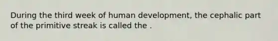 During the third week of human development, the cephalic part of the primitive streak is called the .