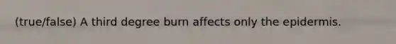 (true/false) A third degree burn affects only <a href='https://www.questionai.com/knowledge/kBFgQMpq6s-the-epidermis' class='anchor-knowledge'>the epidermis</a>.