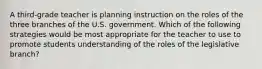 A third-grade teacher is planning instruction on the roles of the three branches of the U.S. government. Which of the following strategies would be most appropriate for the teacher to use to promote students understanding of the roles of the legislative branch?