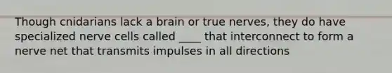 Though cnidarians lack a brain or true nerves, they do have specialized nerve cells called ____ that interconnect to form a nerve net that transmits impulses in all directions