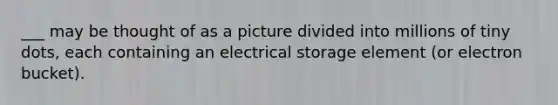 ___ may be thought of as a picture divided into millions of tiny dots, each containing an electrical storage element (or electron bucket).