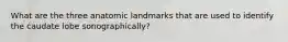 What are the three anatomic landmarks that are used to identify the caudate lobe sonographically?