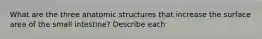 What are the three anatomic structures that increase the surface area of the small intestine? Describe each