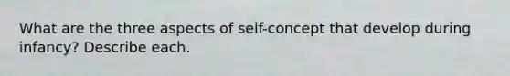 What are the three aspects of self-concept that develop during infancy? Describe each.