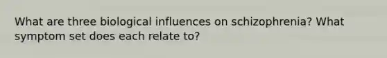 What are three biological influences on schizophrenia? What symptom set does each relate to?